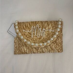 Shiraleah Woven "Mrs" Clutch with Pearl Detail